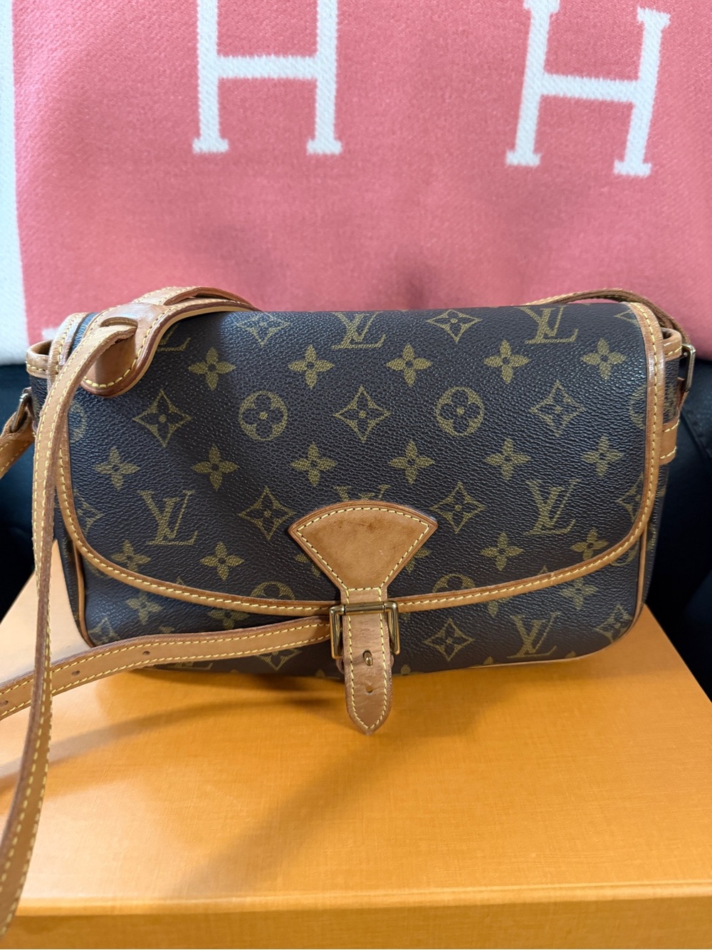 Louis Vuitton Monogram Canvas Shoulder Bag with Tan Trim